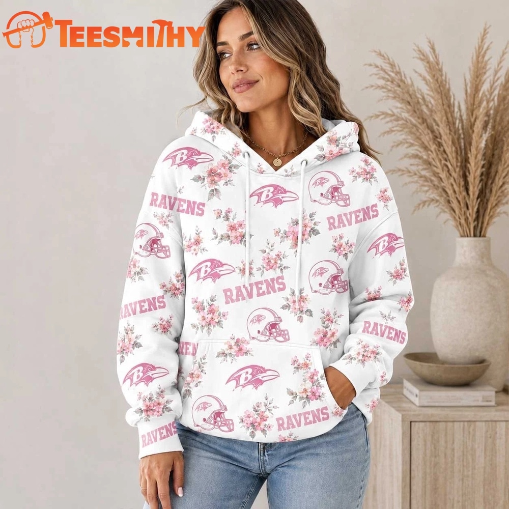 Baltimore Ravens NFL Pink Floral Team Pride Hoodie Shirt