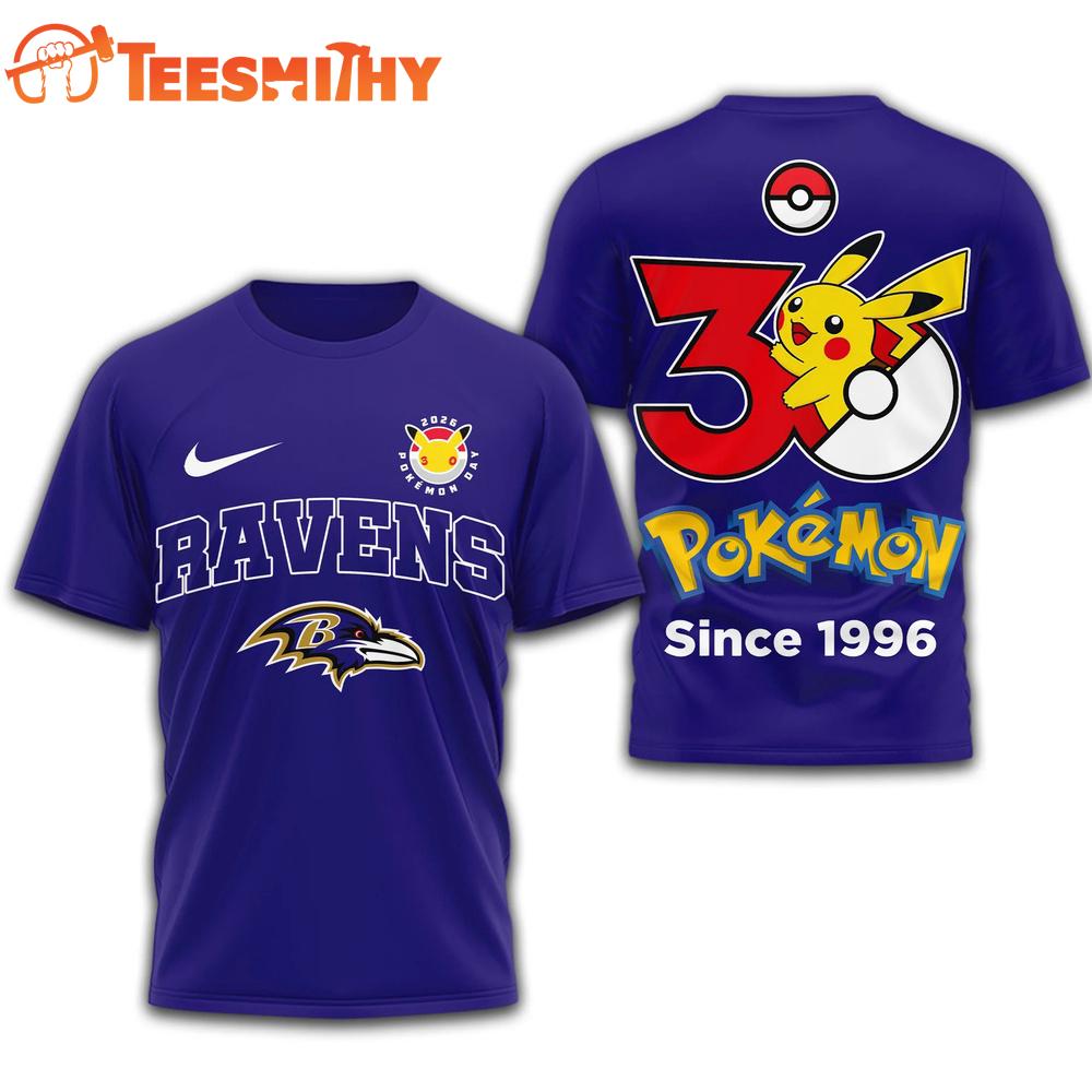 Baltimore Ravens NFL Pokemon 30th Anniversary 3D T Shirt