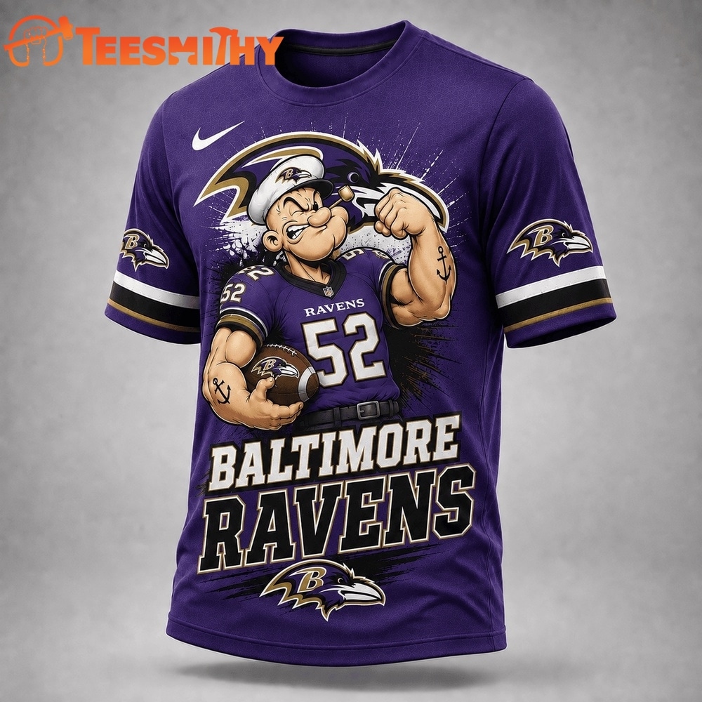 Baltimore Ravens NFL Popeye Bold Cartoon Athletes 3D T Shirt