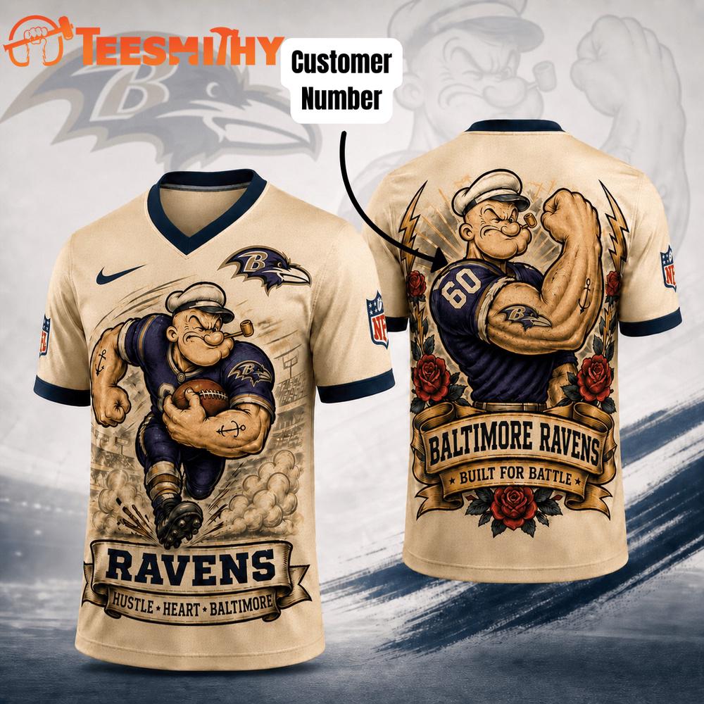 Baltimore Ravens NFL Popeye Vintage Tattoo Football Jersey