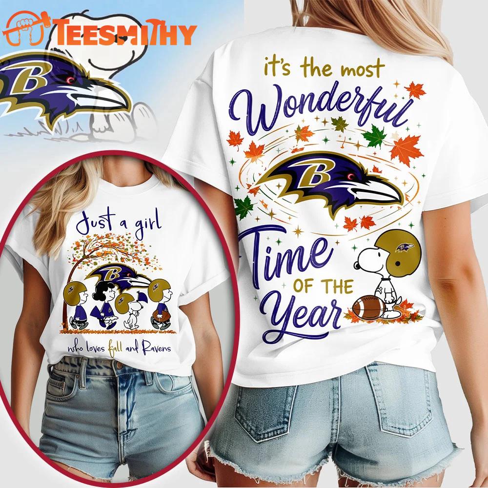 Baltimore Ravens NFL Snoopy Fall Wonderful Time of the Year 3D Shirt