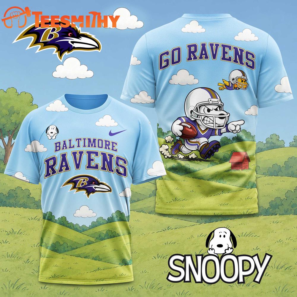 Baltimore Ravens NFL Snoopy Touchdown 3D T-Shirt