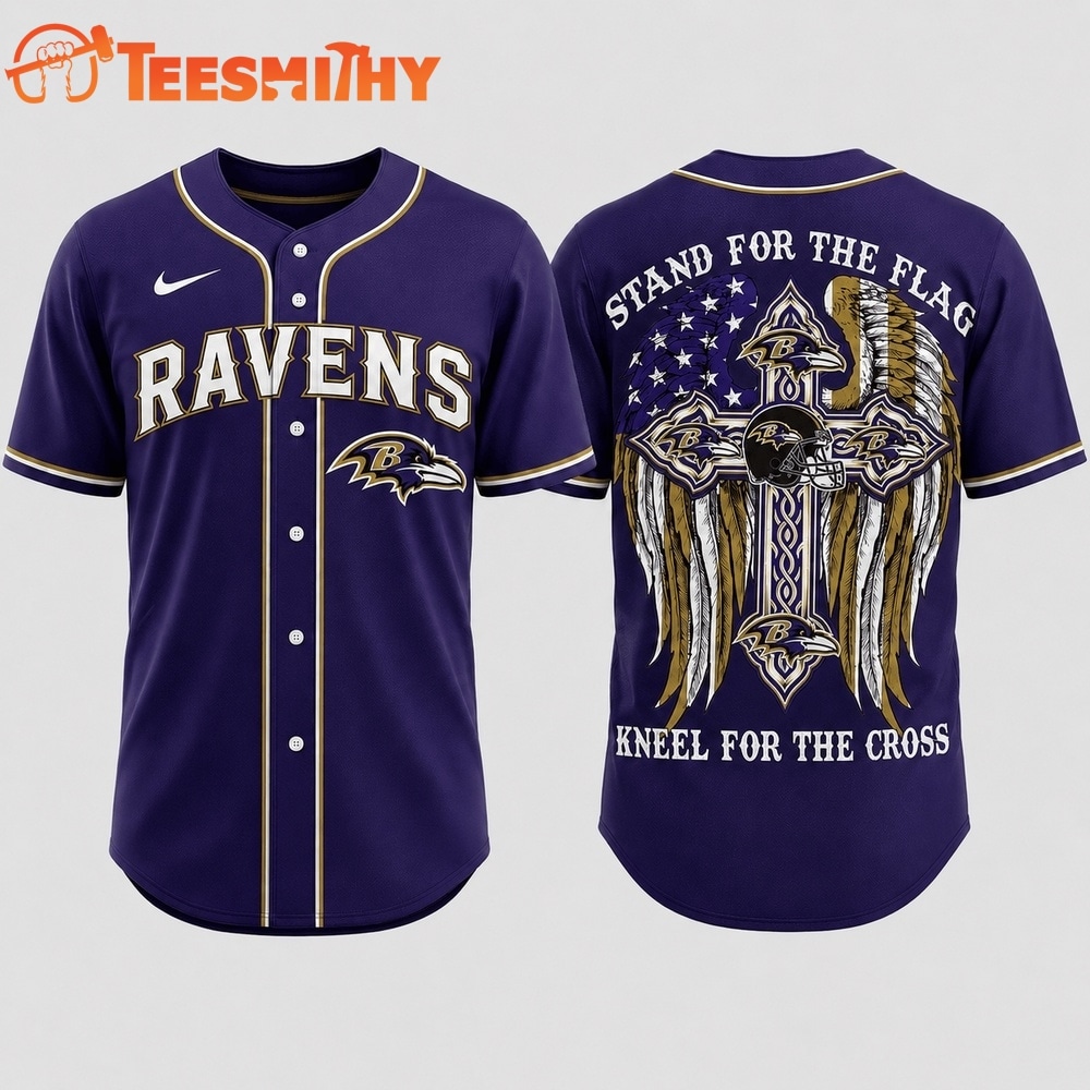 Baltimore Ravens NFL Stand For The Flag Kneel For The Cross Baseball Jersey Shirt
