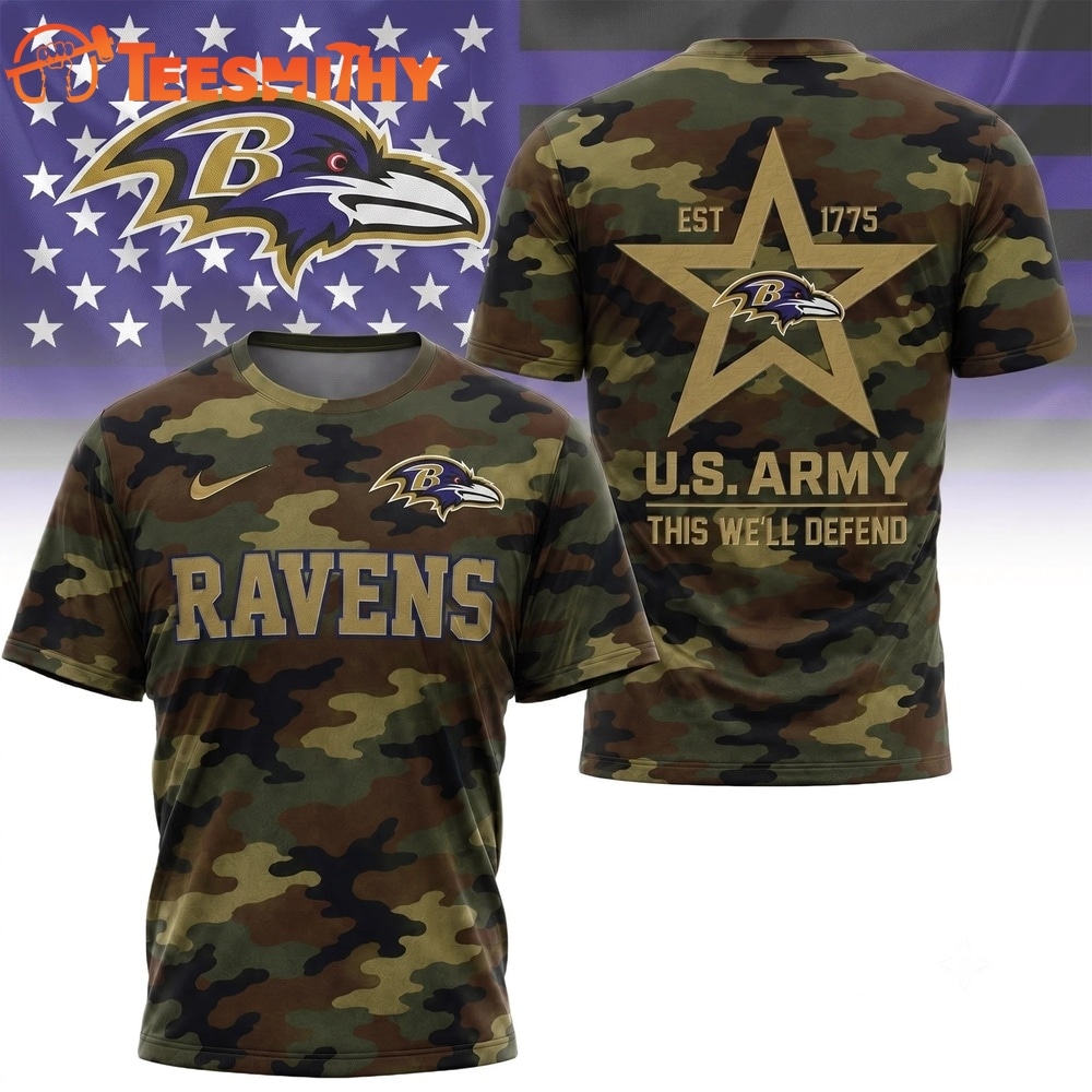 Baltimore Ravens NFL Veterans US Army Camo New Design 3D Shirt