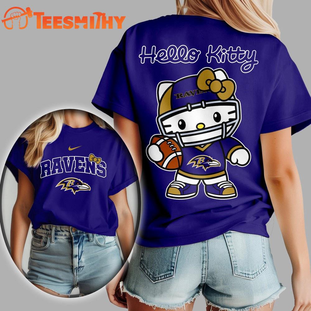 Baltimore Ravens NFL x Hello Kitty All Over Print Shirt Baltimore Ravens NFL x Hello Kitty All Over Print Shirt