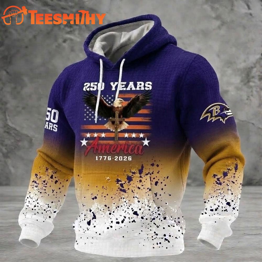 Baltimore Ravens US 250th Anniversary Waffle Texture Strike Hoodie Shirt
