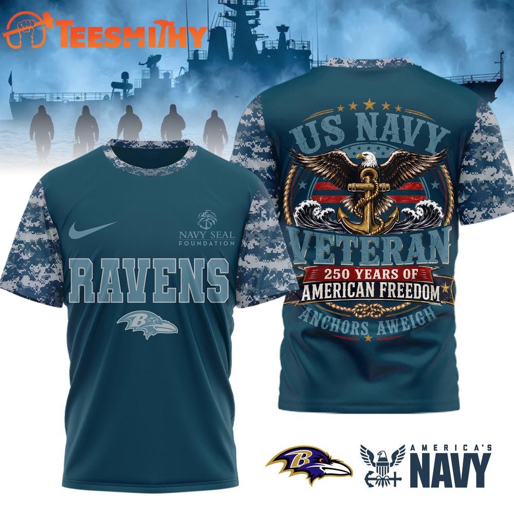 Baltimore Ravens US Navy Veteran 250 Years American Freedom 3D Shirt