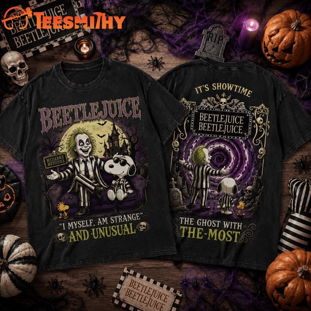 Beetlejuice And Snoopy It’s Showtime Gothic Graveyard Vintage Halloween 3D Shirt