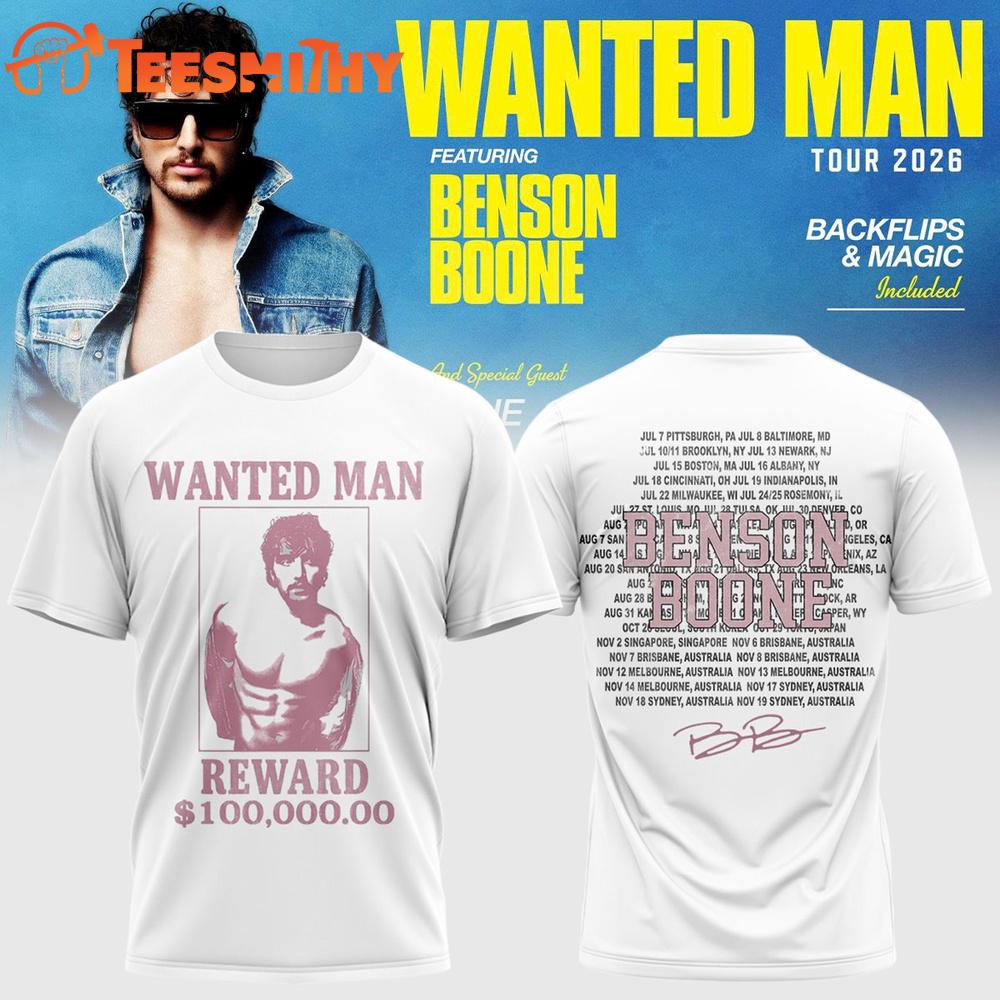 Benson Boone Wanted Man signed 2026 White T Shirt