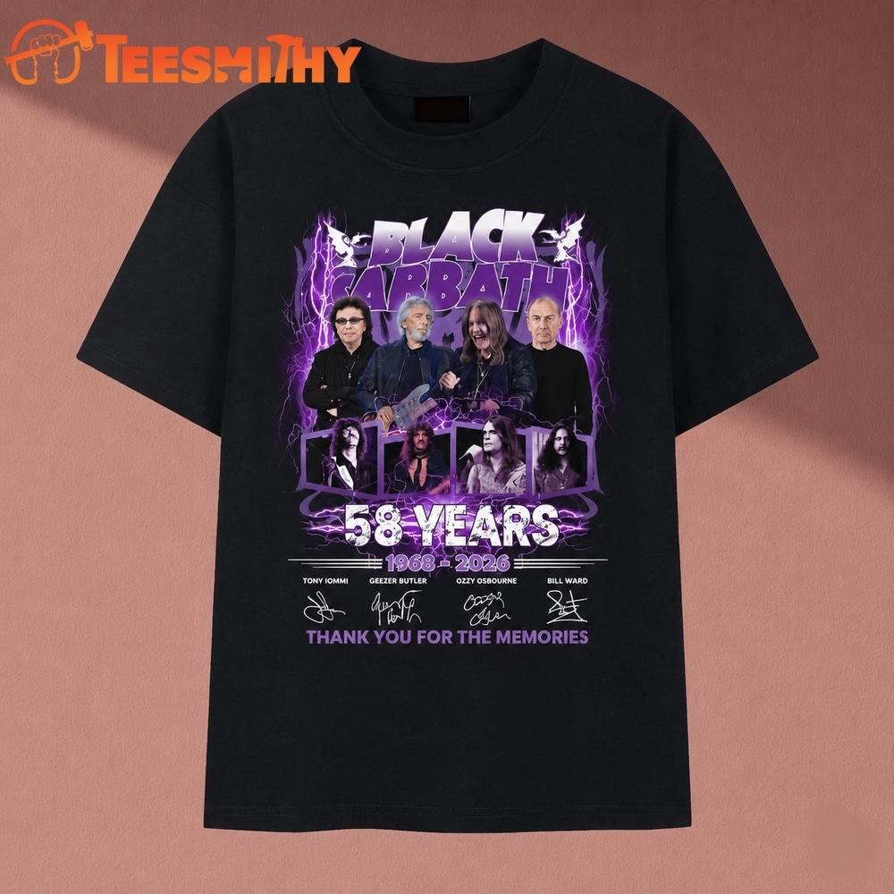Black Sabbath 58 Years 1968 2026 Band Signatures Rock Graphic T Shirt