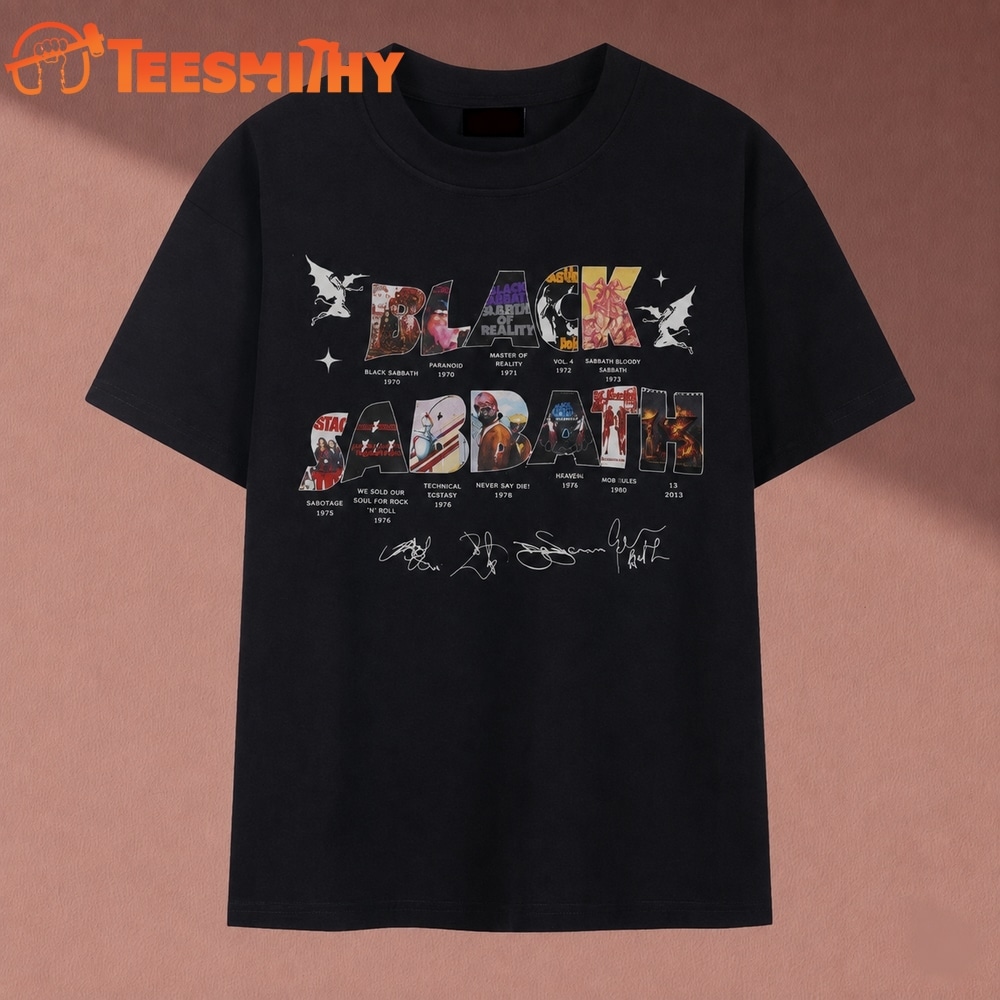 Black Sabbath Album Art Collage Signatures Heavy Metal T Shirt