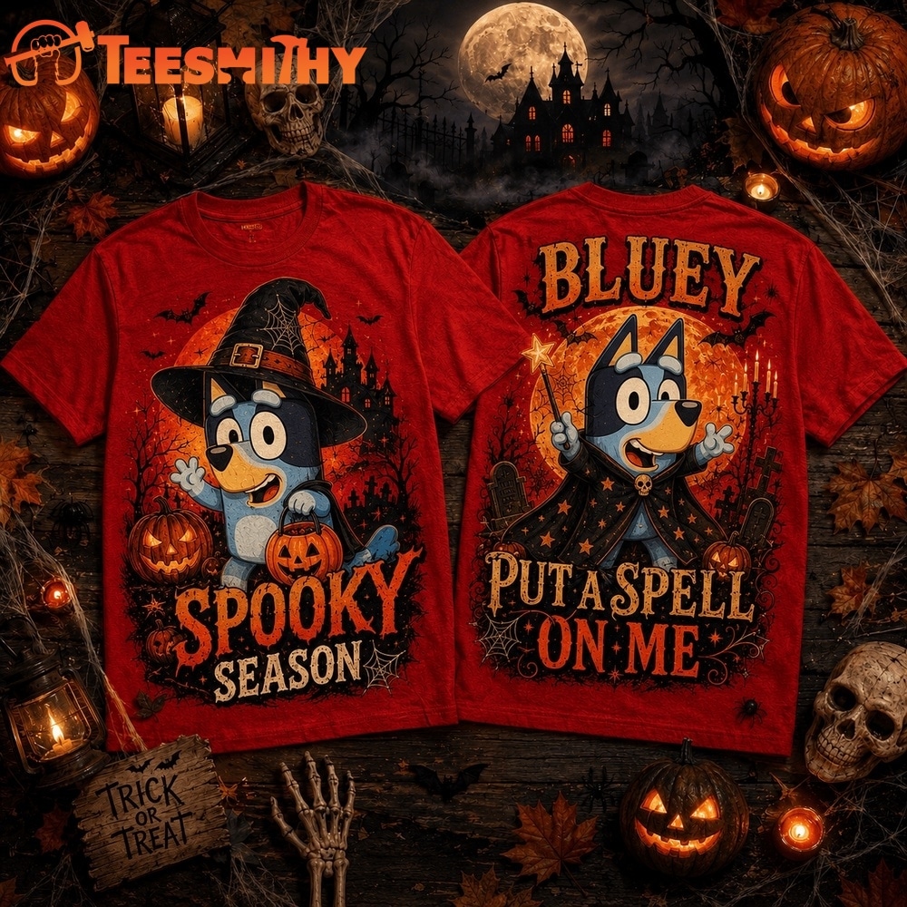 Bluey Halloween Witch Hat Pumpkin Spooky Season 3D Shirt