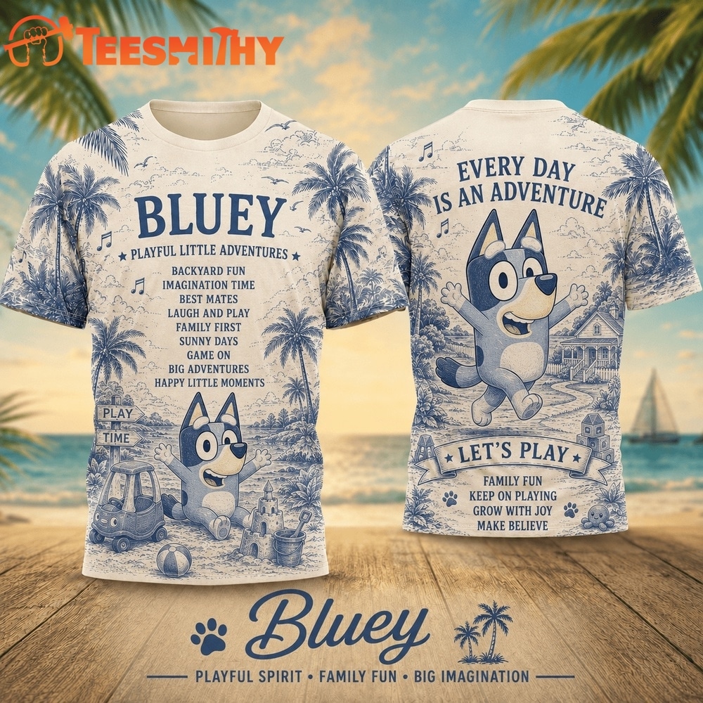 Bluey Playful Spirit Palm Print 2026 Vintage 3D Shirt