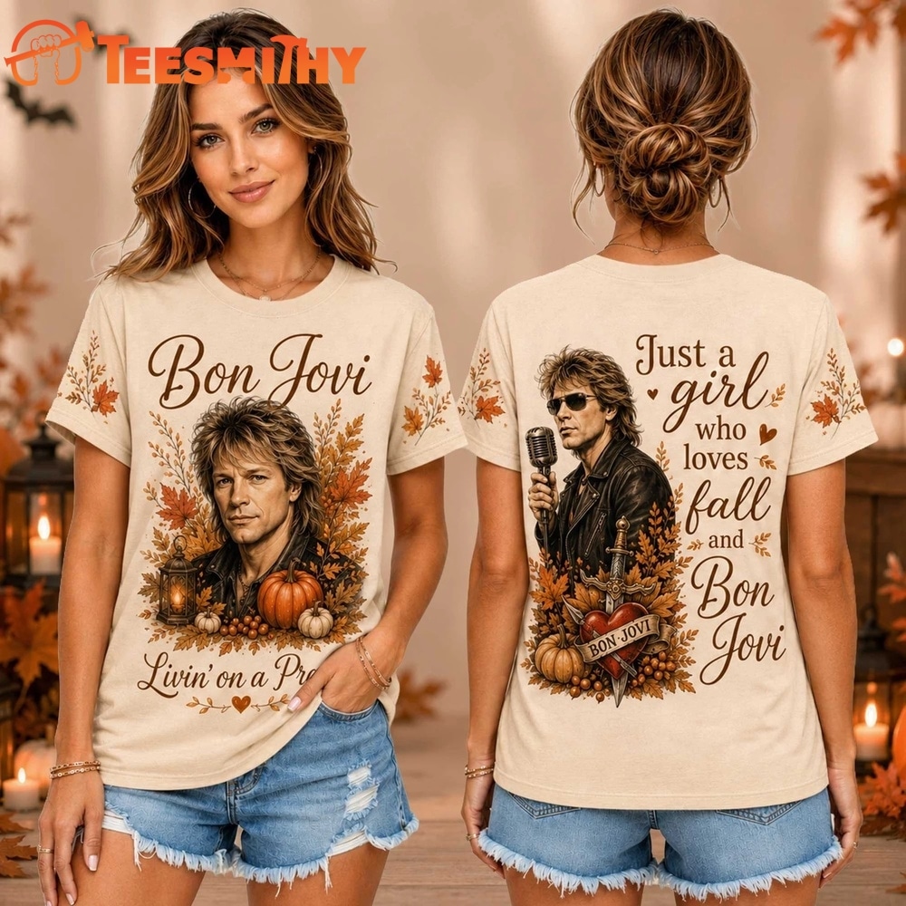 Bon Jovi Autumn Leaves Pumpkin Portrait Unisex 3D Shirt