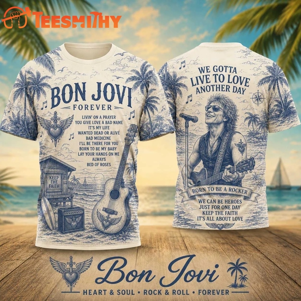 Bon Jovi Forever Palm Trees Acoustic Guitar 2026 Vintage 3D Shirt