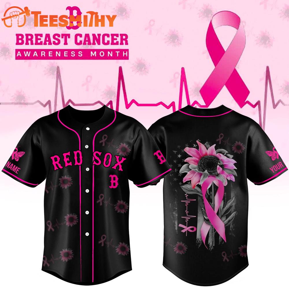 Boston Red Sox x Breast Cancer Awareness Month Black Custom Baseball Jersey