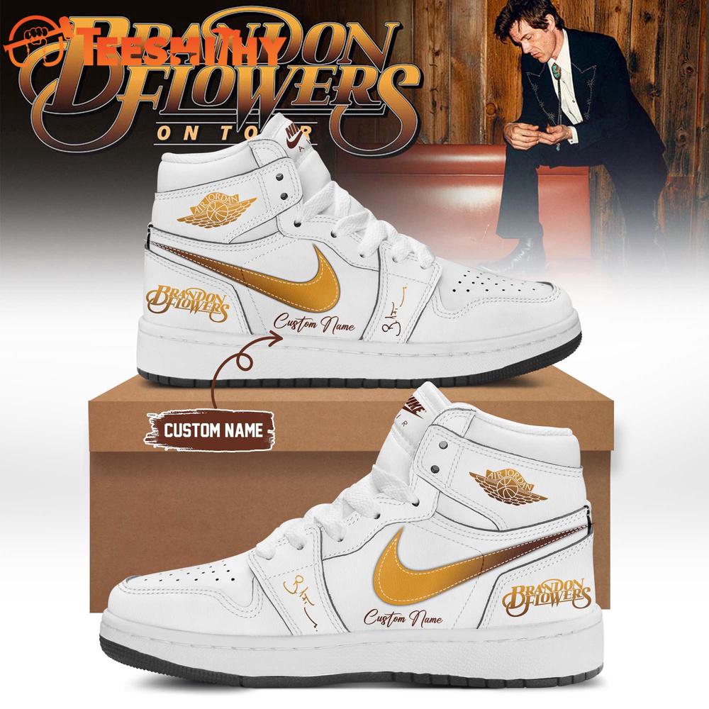 Brandon Flowers On Tour 2026 Signature White Air Jordan 1 Hightop Shoes