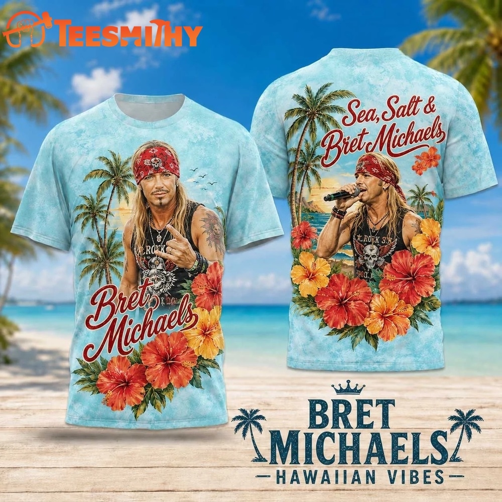 Bret Michaels Hawaiian Vibes Tropical Hibiscus Portrait 2026 3D Shirt