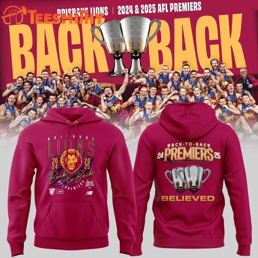 Brisbane Lions AFL 2025 Back-to-Back PREMIERS Red Hoodie