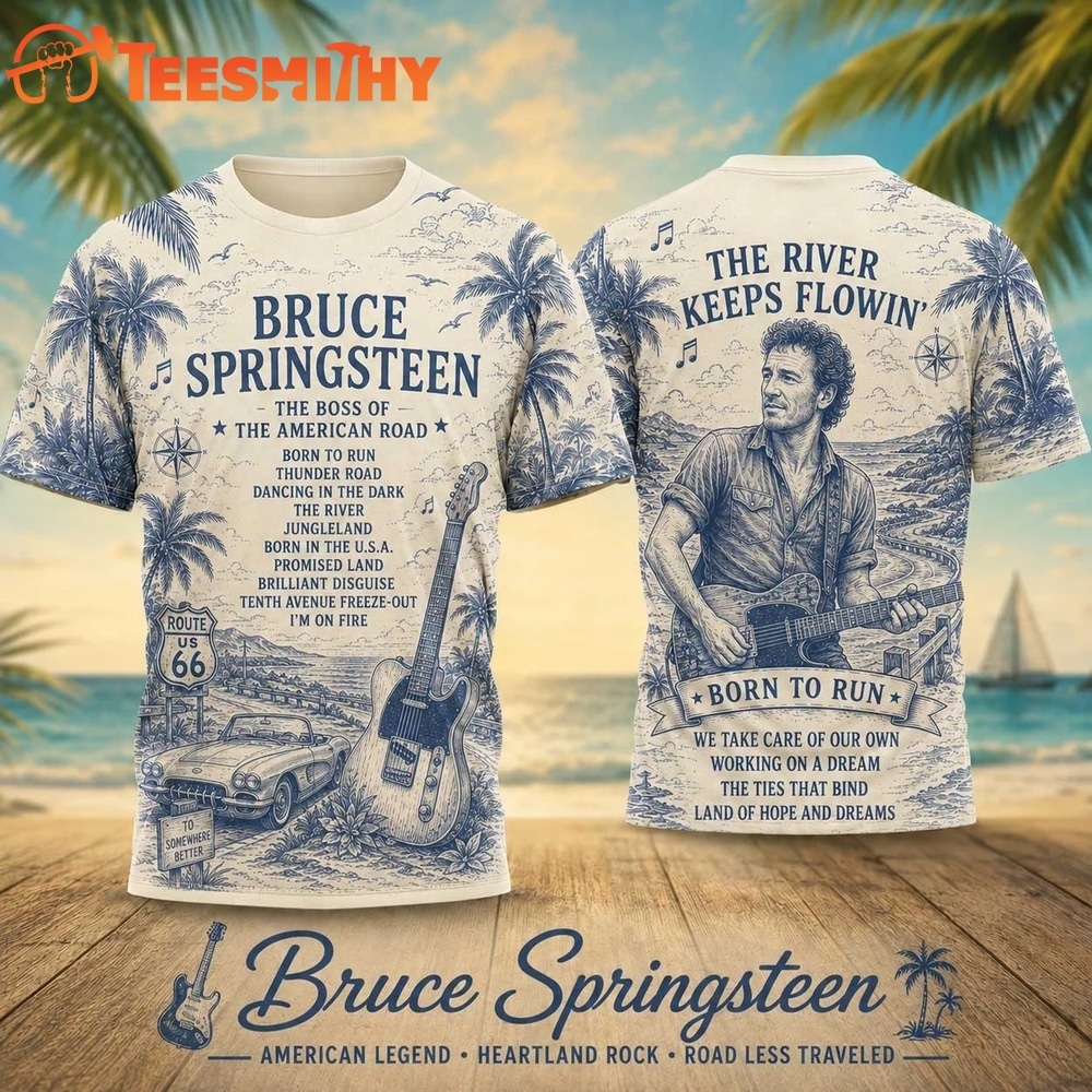 Bruce Springsteen Born to Run Illustrated Beach Scene 2026 Vintage 3D Shirt