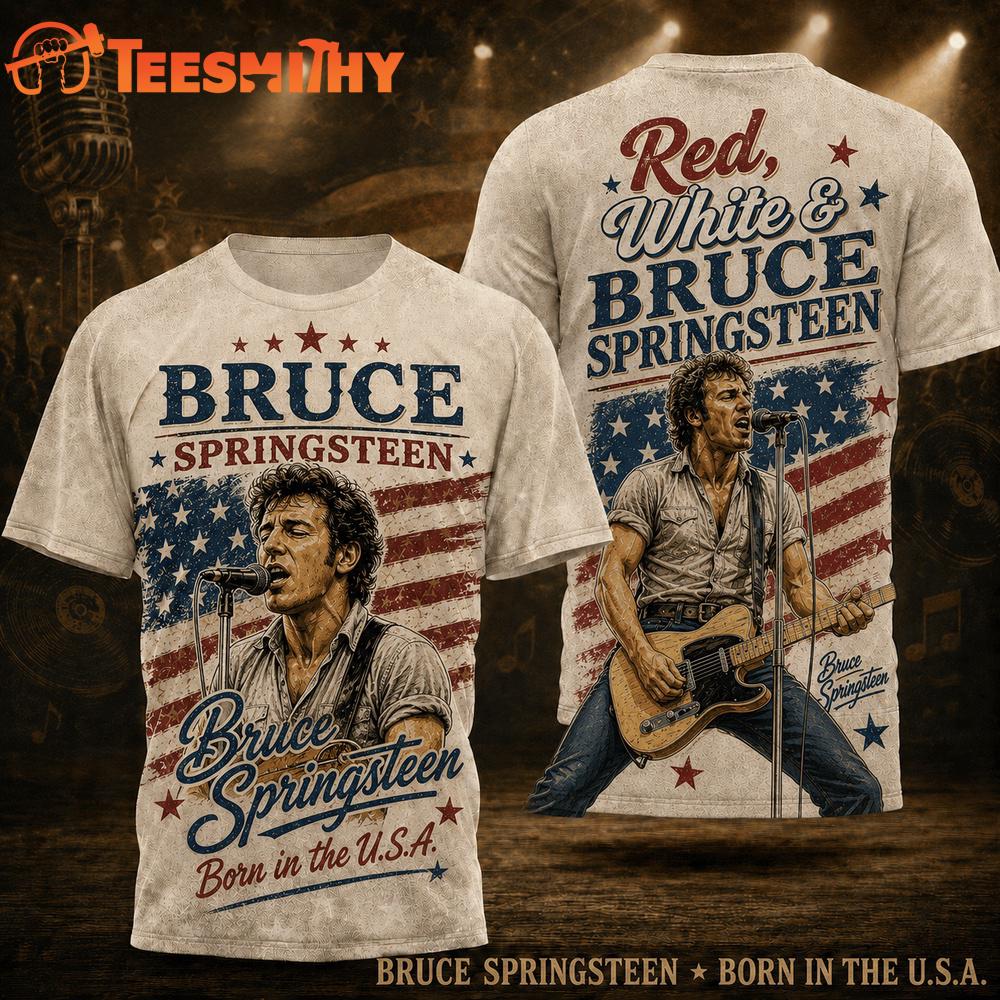 Bruce Springsteen Vintage Red White and America Star 3D Shirt