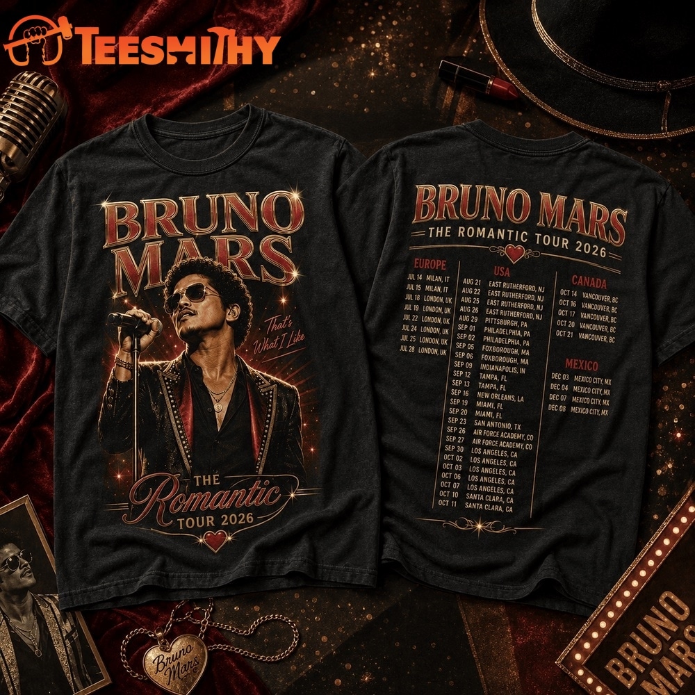 Bruno Mars The Romantic Tour 2026 Vintage Black 3D Shirt