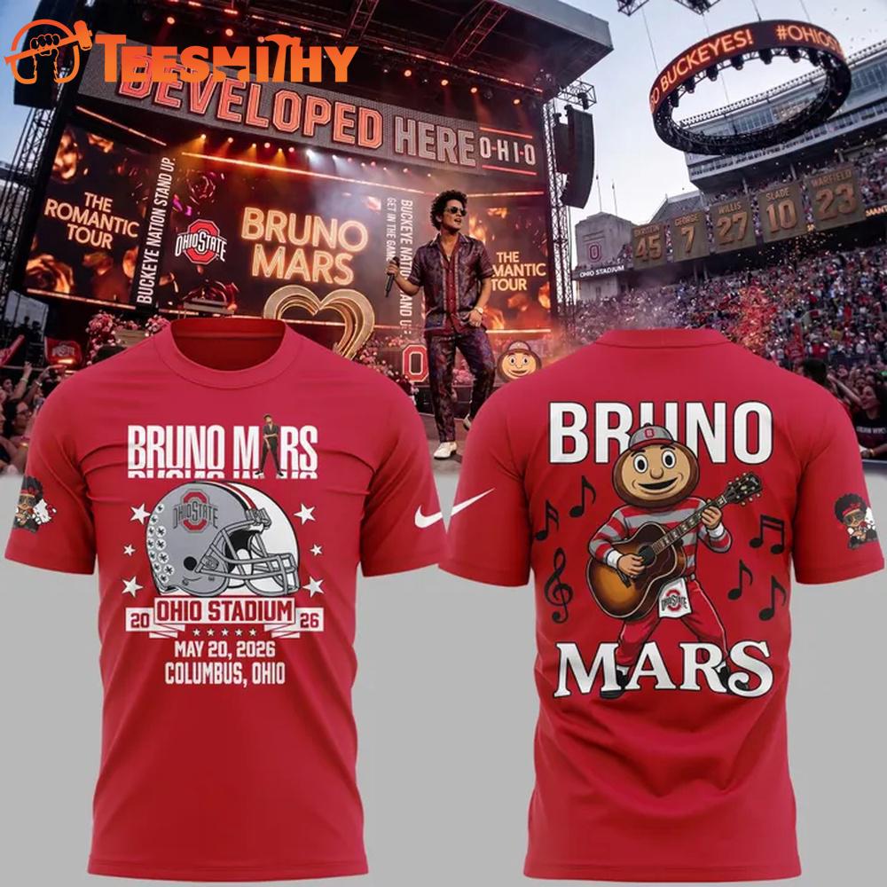 Bruno Mars x Ohio State Buckeyes Football The Romantic Tour x Ohio Stadium T-Shirt