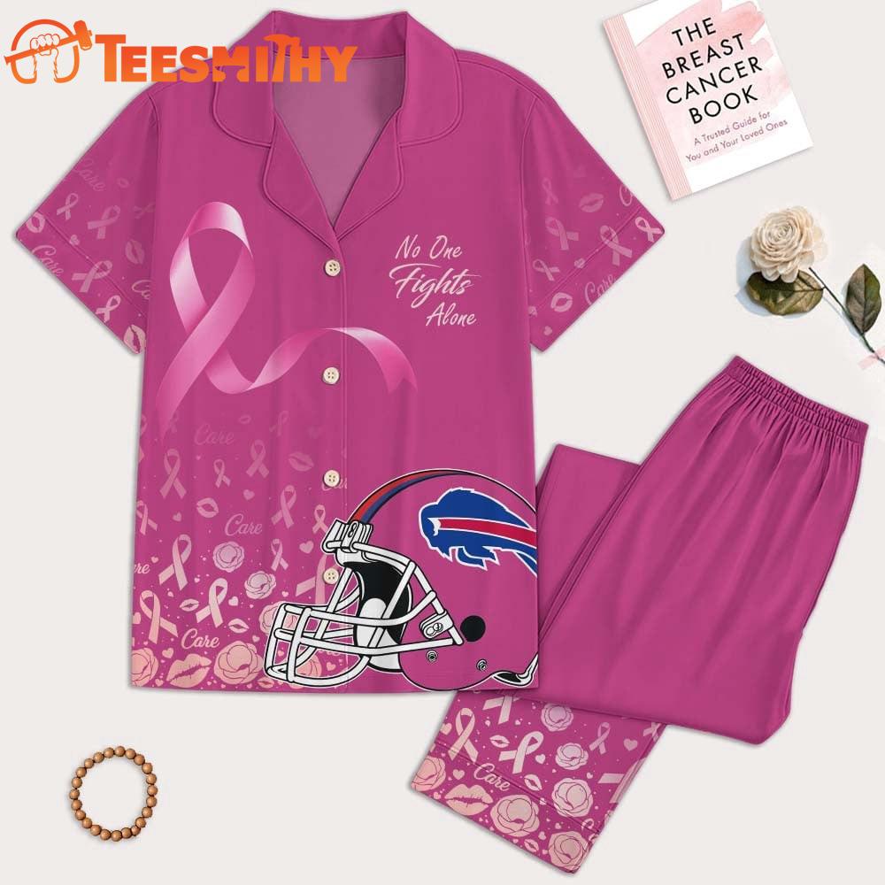 Buffalo Bills 2025 NFL Breast Cancer October Short Sleeve Satin Pajama Set