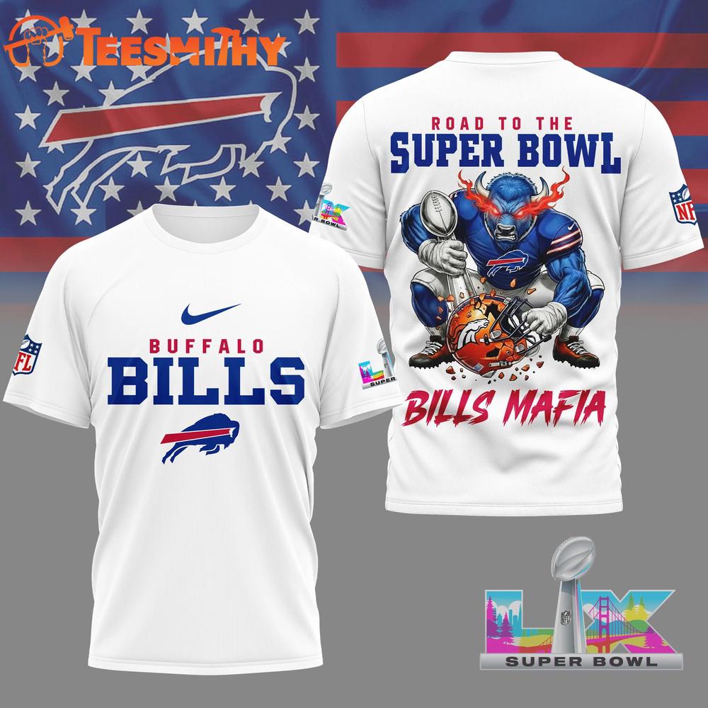 Buffalo Bills 2026 NFL Road To Super Bowl White 3D Shirt
