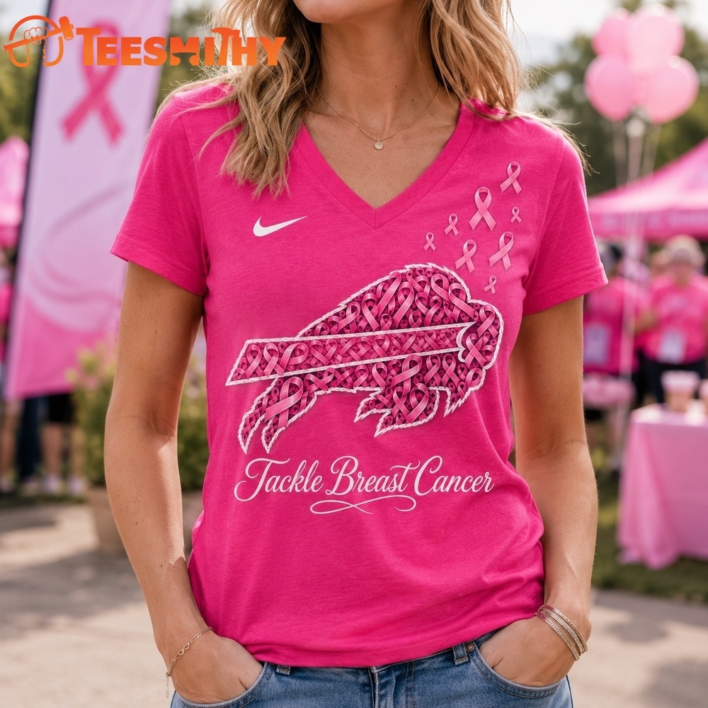 Buffalo Bills 2026 NFL Tackle Breast Cancer V neck T Shirt
