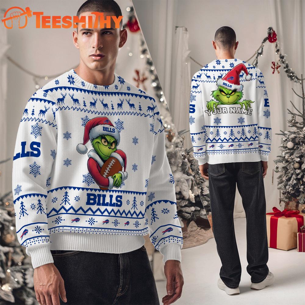 Buffalo Bills NFL Grinch Santa Hats Ugly Christmas Sweater Buffalo Bills NFL Grinch Santa Hats Ugly Christmas Sweater