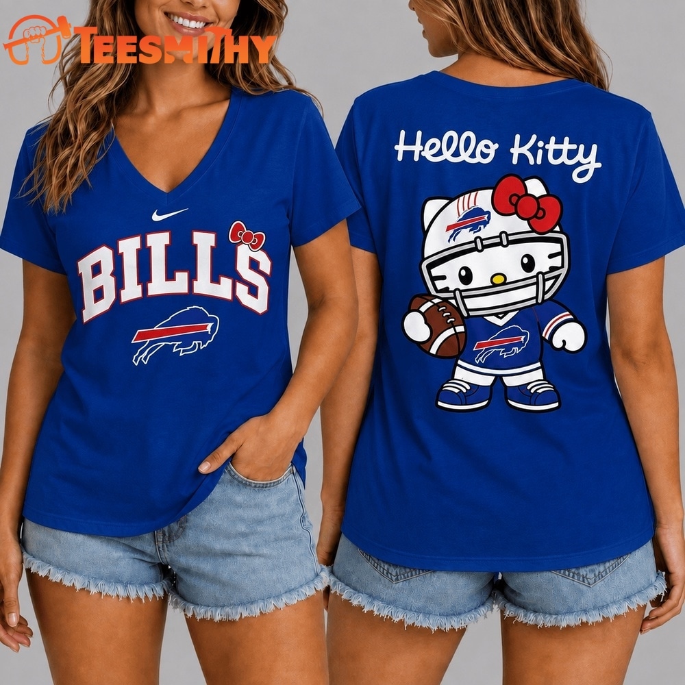 Buffalo Bills NFL Hello Kitty Football V Neck T Shirt