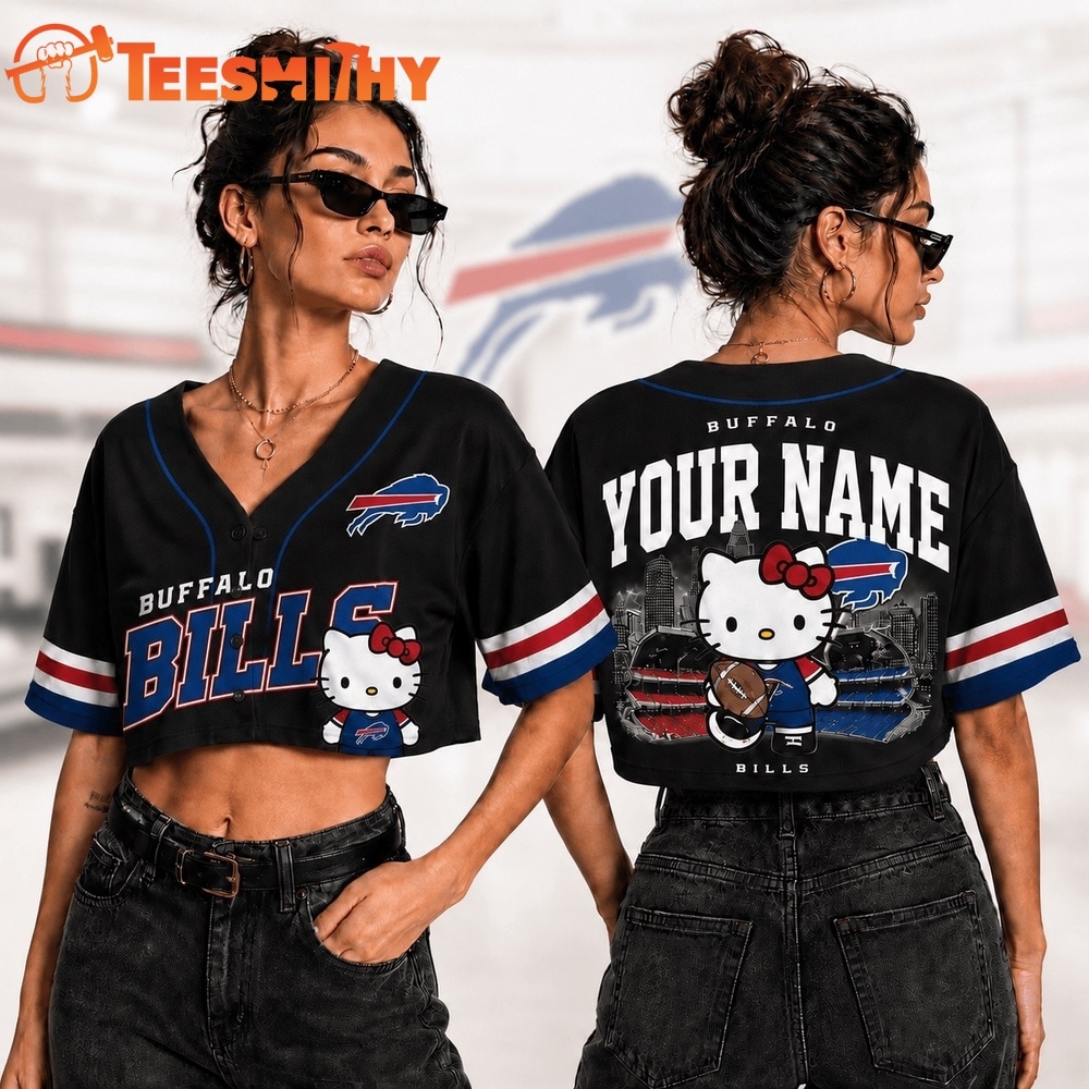 Buffalo Bills NFL Hello Kitty Personalized Crop Top Baseball Jersey