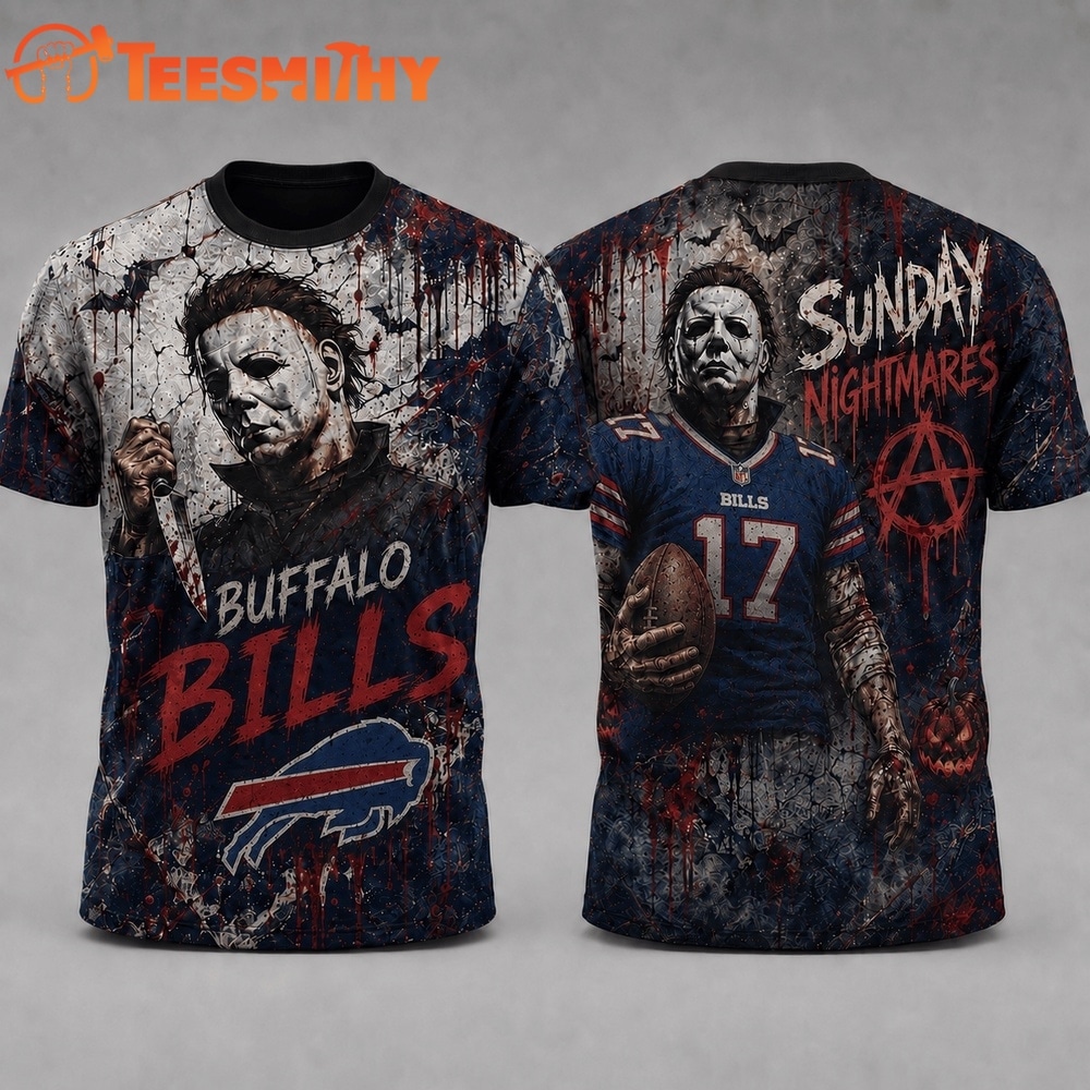 Buffalo Bills NFL Michael Myers Sunday Nightmares Horror Halloween 3D T Shirt