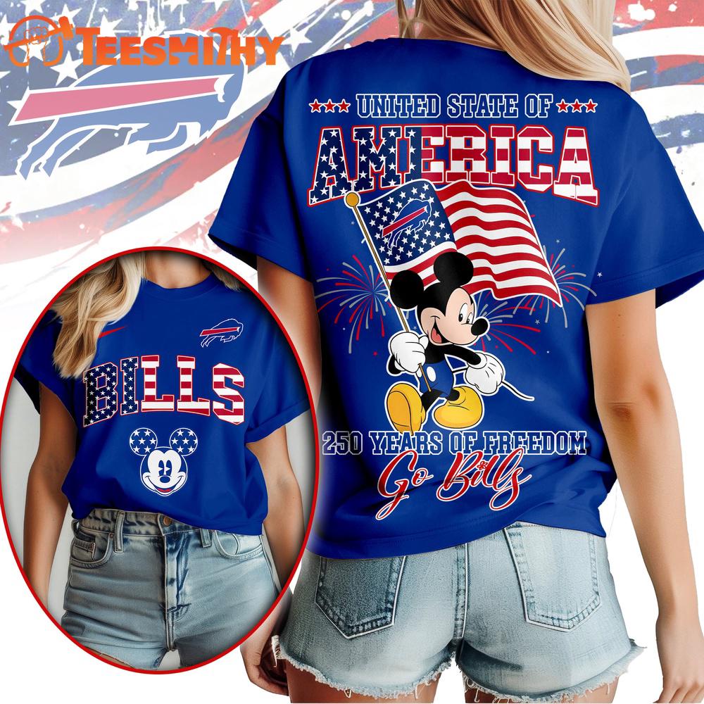 Buffalo Bills NFL Mickey America Flag Freedom 250 Years 3D T Shirt