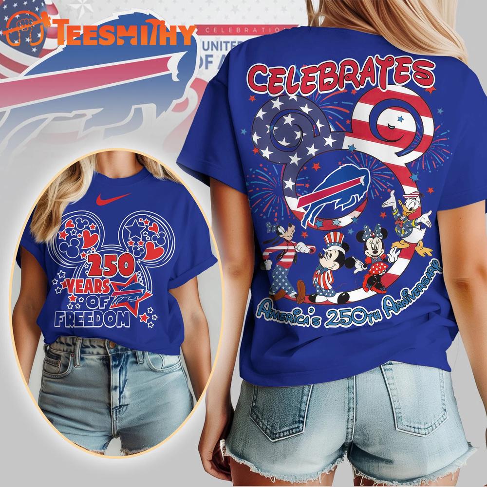 Buffalo Bills NFL Mickey Celebrates America 250th Anniversary All Over Print T Shirt