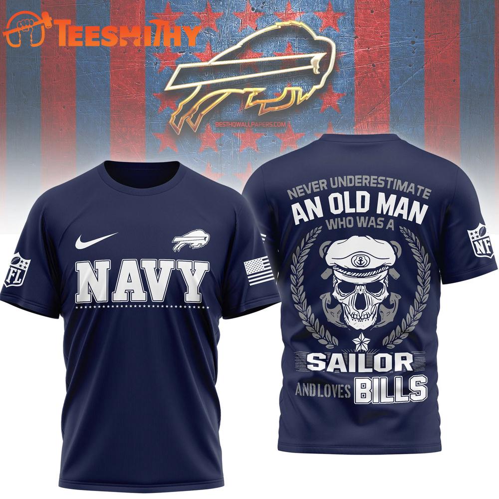 Buffalo Bills NFL Navy Veteran All Over Print Shirt