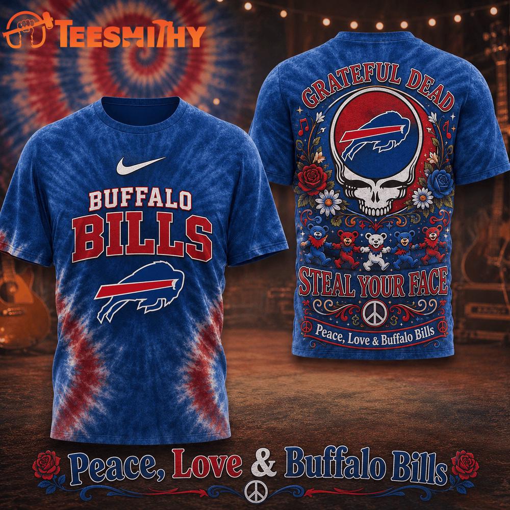 Buffalo Bills NFL Peace Love Greateful Dead Special New 3D Shirt