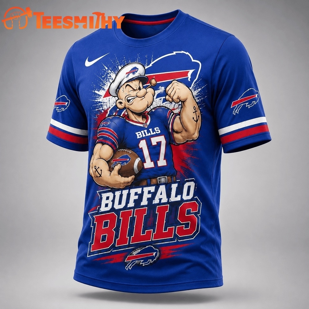 Buffalo Bills NFL Popeye Bold Cartoon Athletes 3D T Shirt