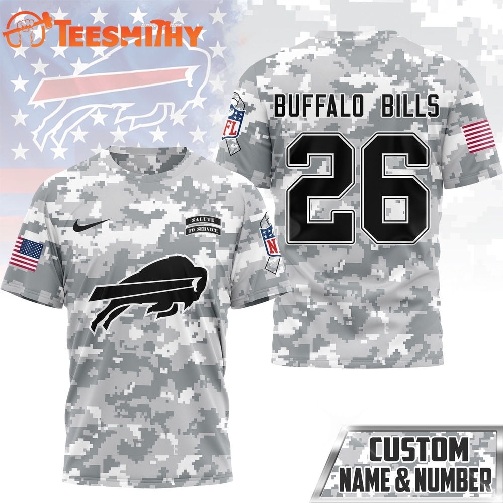 Buffalo Bills NFL Salute to Service Custom Name & Number Camo 3D Shirt