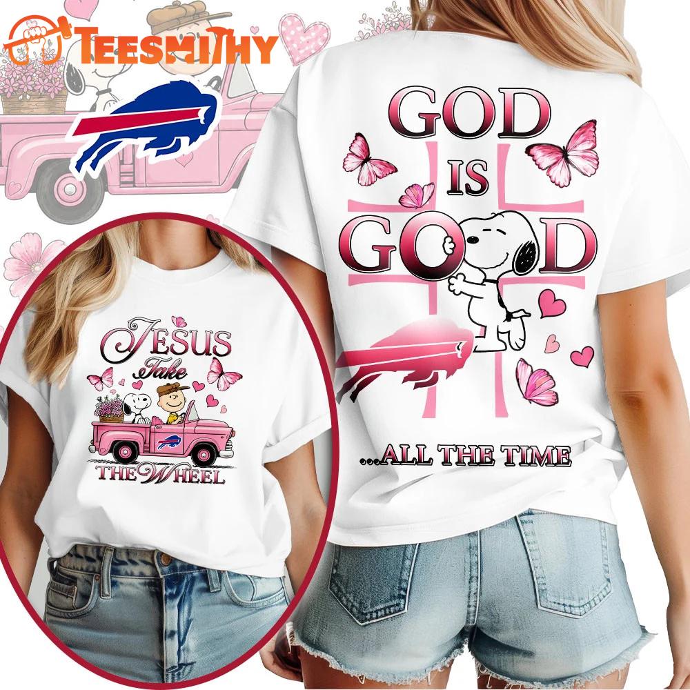 Buffalo Bills NFL Snoopy Jesus Take The Wheel God Is Good 3D Shirt