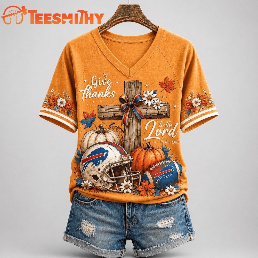 Buffalo Bills NFL Thanksgiving Faith And Football V Neck T Shirt