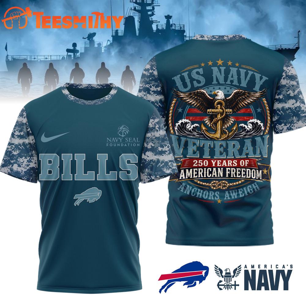 Buffalo Bills US Navy Veteran 250 Years American Freedom 3D Shirt
