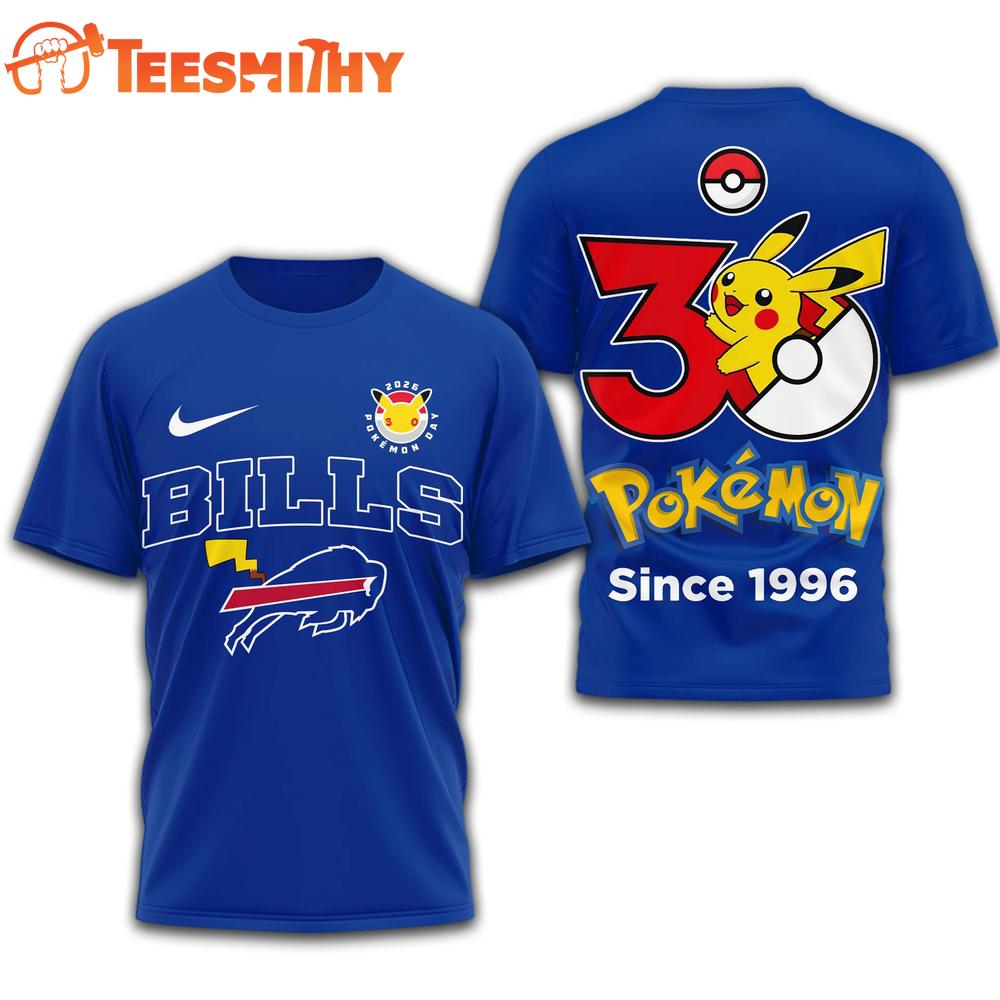 Bufffalo Bills NFL Pokemon 30th Anniversary 3D T Shirt
