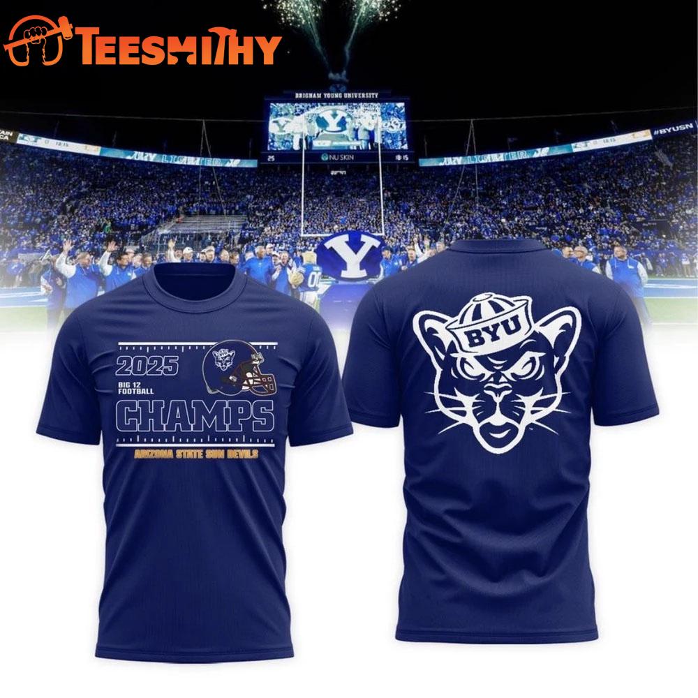 BYU Cougars Big 12 Football Champions 2025 Celebrating Limited 3D Shirt BYU Cougars Big 12 Football Champions 2025 Celebrating Limited 3D Shirt