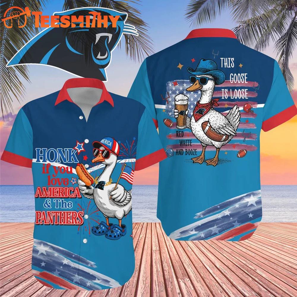 Carolina Panthers 2026 NFL America Flag Goose Hawaiian Shirt