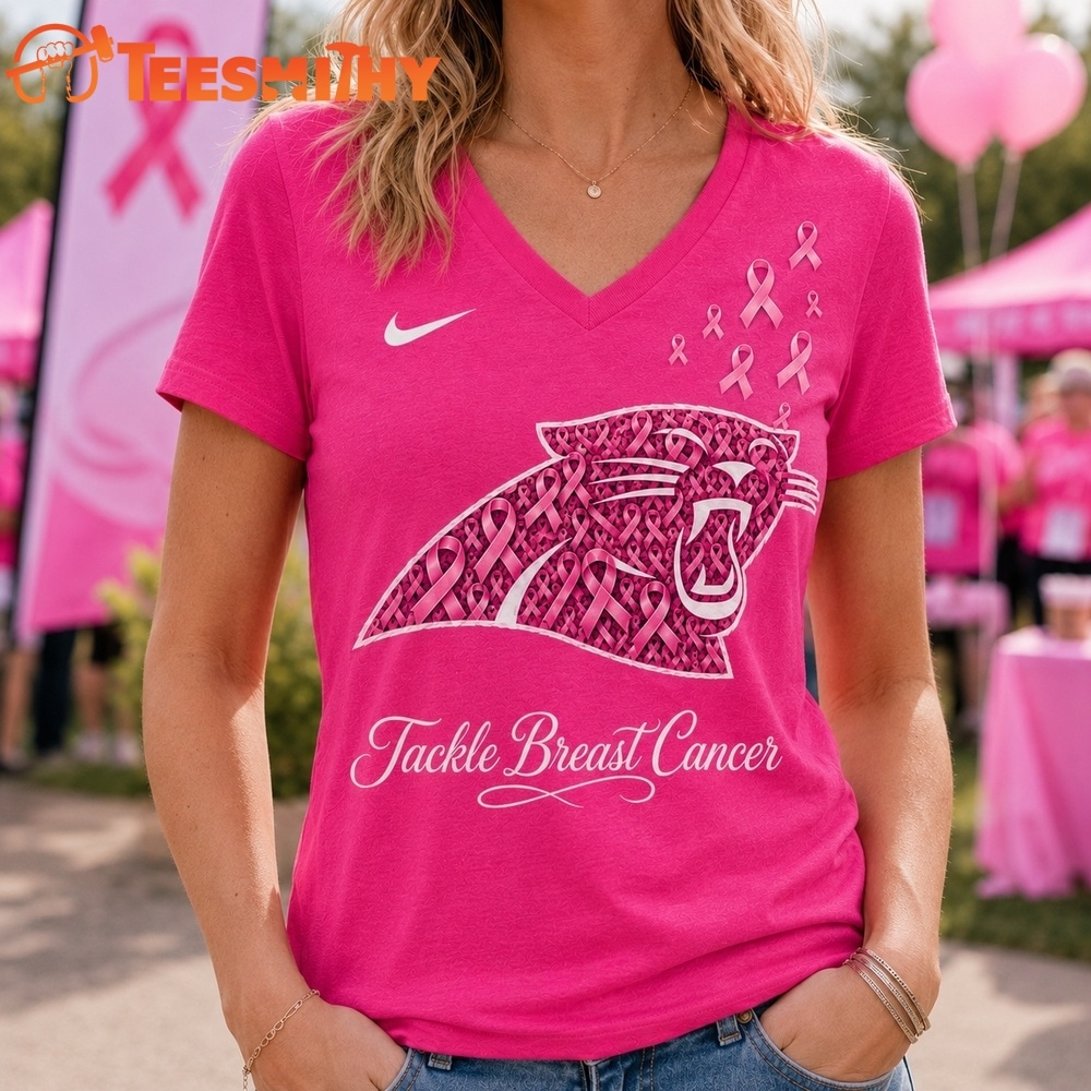 Carolina Panthers 2026 NFL Tackle Breast Cancer V neck T Shirt
