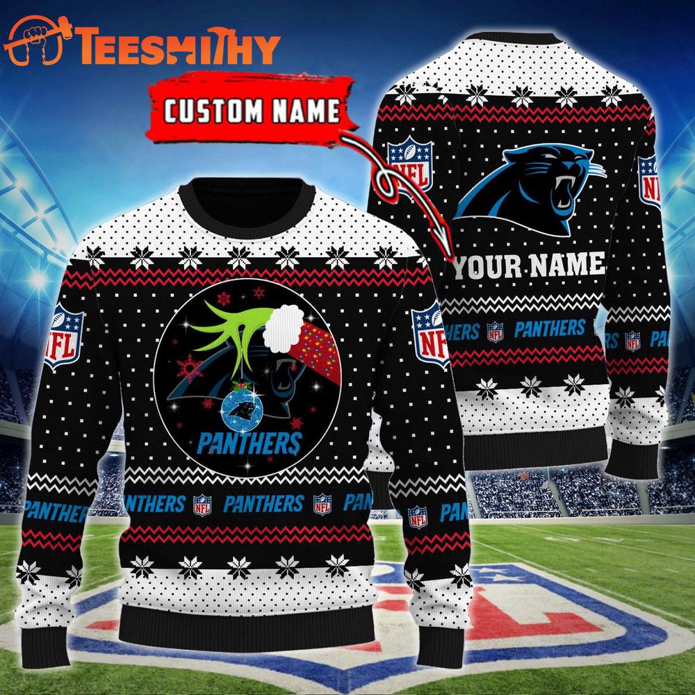 Carolina Panthers NFL Grinch Hands Personalized Ugly Christmas Sweater