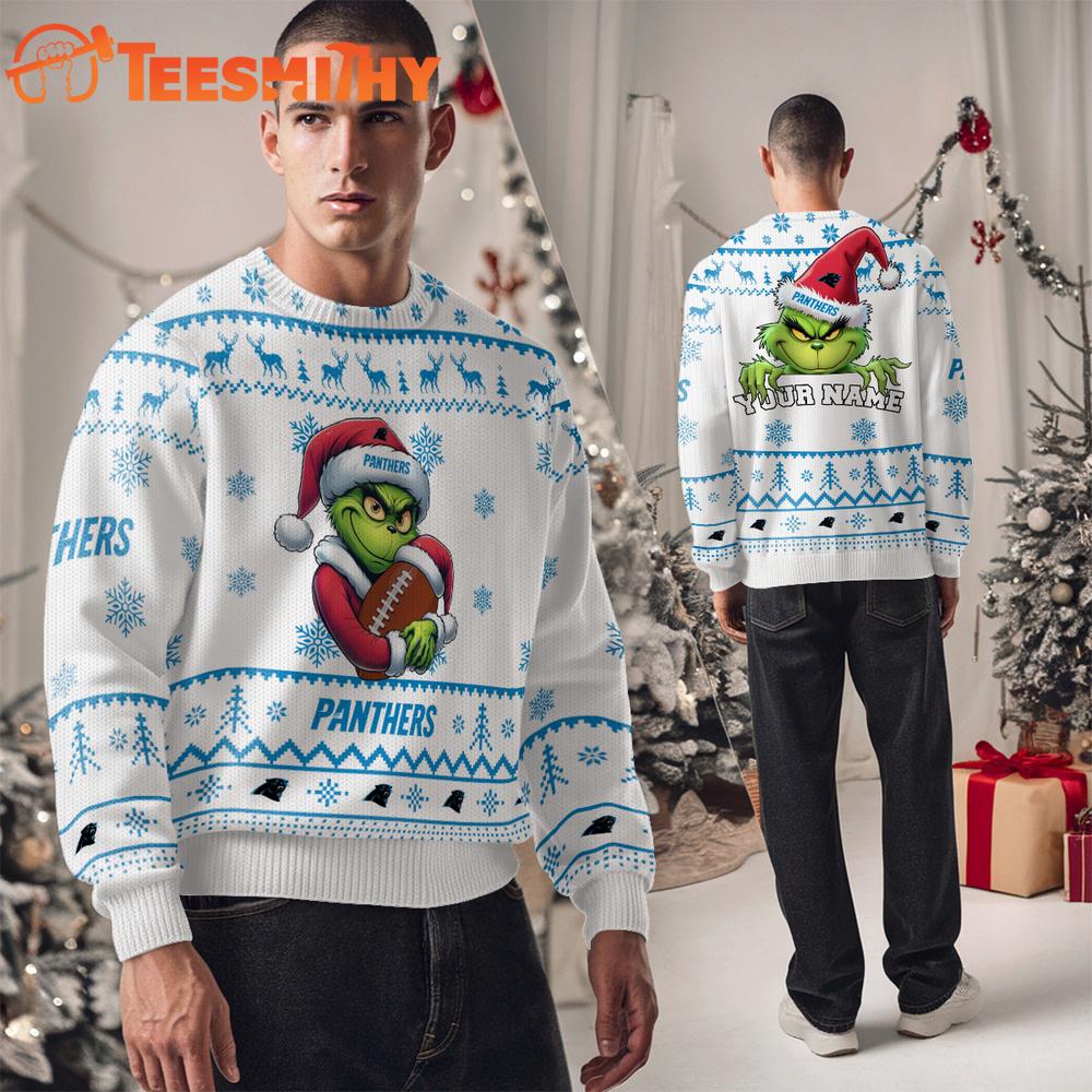 Carolina Panthers NFL Grinch Santa Hats Ugly Christmas Sweater Carolina Panthers NFL Grinch Santa Hats Ugly Christmas Sweater
