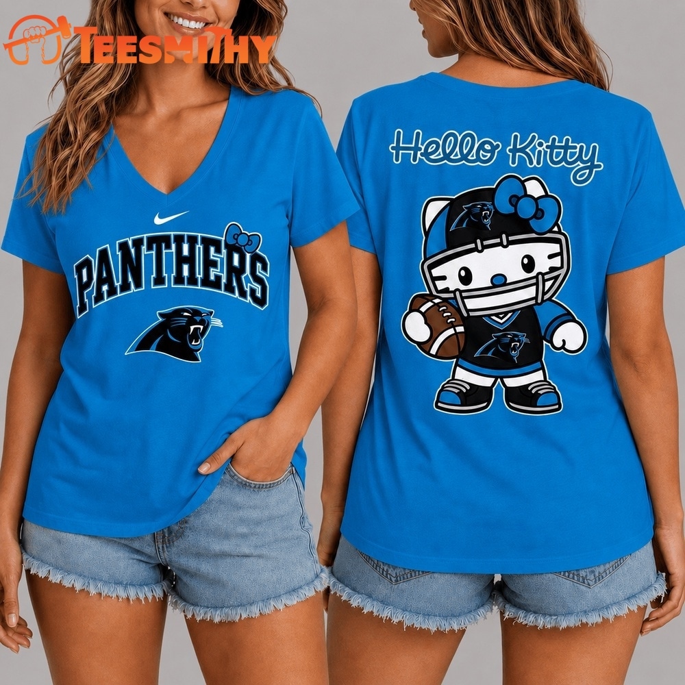 Carolina Panthers NFL Hello Kitty Football V Neck T Shirt